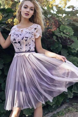 Fabulous A-Line Lace Scoop Tulle Short length Sleeves Short length Prom Dress UK UK_2