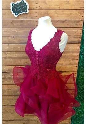 Lace Straps Modest Short Ruffles Sleeveless Homecoming Dress UK_3