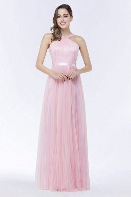 Amazing Halter Pink Tulle Bridesmaid Dress with Belt_1