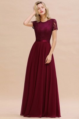 Elegant Chiffon Lace Jewel Short-Sleeves A-Line Bridesmaid Dress Long_7