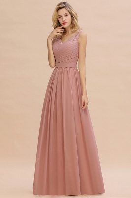 Elegant Dusty Pink Chiffon Lae Bridesmaid Dress V-Neck Sleeveless Long Evening Dress_1