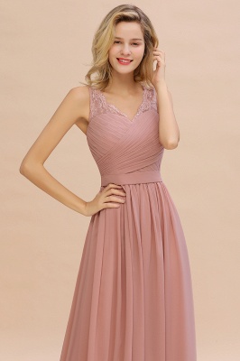 Elegant Dusty Pink Chiffon Lae Bridesmaid Dress V-Neck Sleeveless Long Evening Dress_8