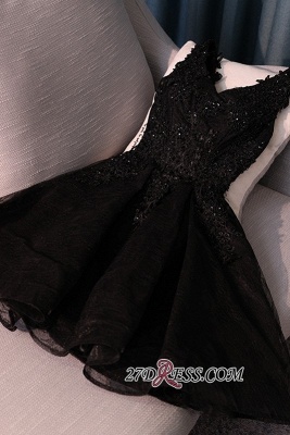 Black A-Line Short Prom Dress UK | Homecoming Dress UK With Lace Appliques_2