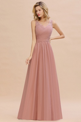 Elegant Dusty Pink Chiffon Lae Bridesmaid Dress V-Neck Sleeveless Long Evening Dress_5