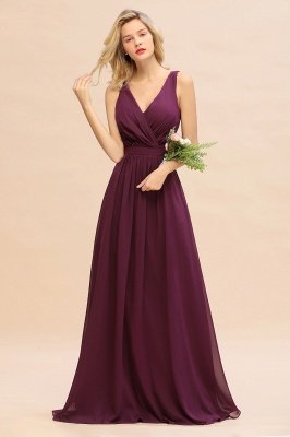 Chic V-Neck Grape Long Chiffon Bridesmaid Dress_1
