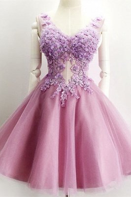 Beautiful V-Neck Sleeveless Short Prom Dress UK Appliques Tulle Homecoming Dress UK_2