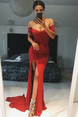 Luxury Short-Sleeve 2019 Evening Dress UK | Mermaid Prom Dress UK With Slit_2