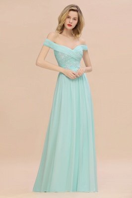 Off-the-Shoulder Mint Green Embroidery Chiffon Long Bridesmaid Dress