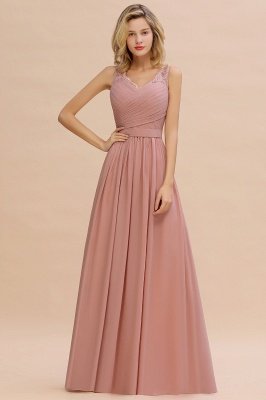 Elegant Dusty Pink Chiffon Lae Bridesmaid Dress V-Neck Sleeveless Long Evening Dress