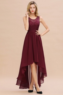 Elegant Jewel Neck Lace Hi-Lo Burgundy Bridesmaid Dress Sleeveless Chiffon Evening Dress