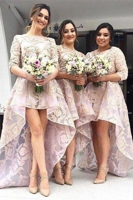 Luxury Half-Sleeve Lace Bridesmaid Dress UK Hi-Lo Dress UK_2