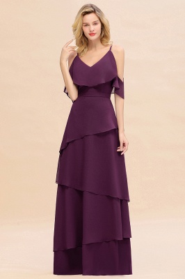 Ruffle Sleeves Long Layer Grape Bridesmaid Dress_4