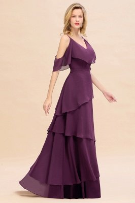 Ruffle Sleeves Long Layer Grape Bridesmaid Dress_7