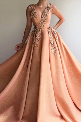Sparkly Sequins V-Neck Sleeveless Prom Dress | Stylish Appliques Long Affordable Evening Dress UK_1