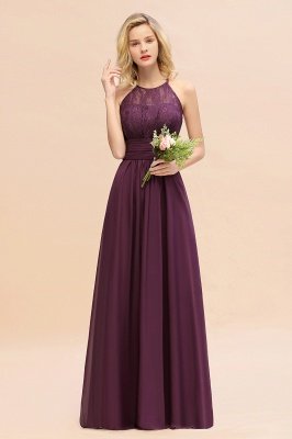 Halter Grape Lace Bridesmaid Dress Sleeveless Long Wedding Guest Dress_1