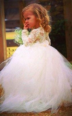 Lovely Tulle Princess Flower Girl Dress Lace-up Sweep Train_1