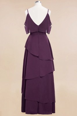 Ruffle Sleeves Long Layer Grape Bridesmaid Dress_11