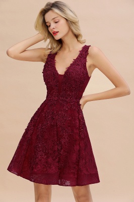 Knee Length Lace Appliques Homecoming Dresses | Burgundy Short Evening Dresses UK_3