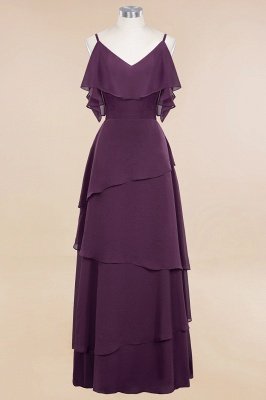 Ruffle Sleeves Long Layer Grape Bridesmaid Dress_10