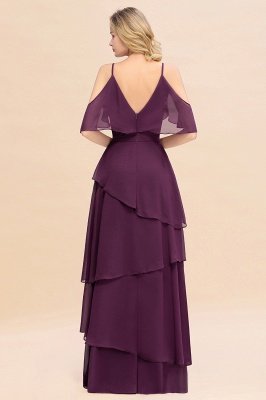 Ruffle Sleeves Long Layer Grape Bridesmaid Dress_3