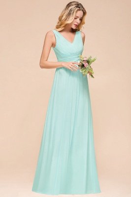 Mint Green Bridesmaid Dress Sleeveless V-Neck Long Wedding Party Dress_5