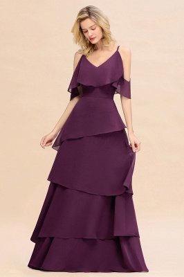 Ruffle Sleeves Long Layer Grape Bridesmaid Dress_5