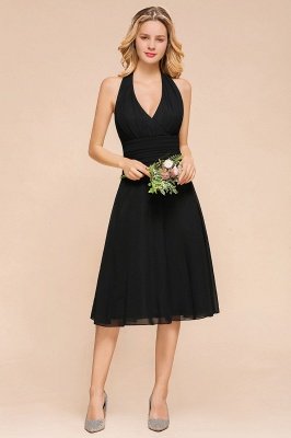 Chic Halter Black Short Bridesmaid Dress_2