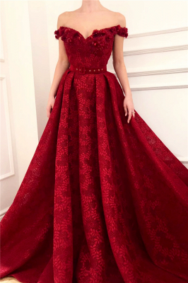 Off The Shoulder Ruby Lace Sexy Evening Dress |  Beaded Appliques Flowers Prom Dresses UK_1
