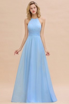 Halter Sky Blue Ruched Chiffon Long Bridesmaid Dresses_3