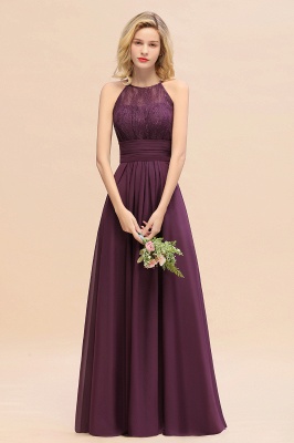 Halter Grape Lace Bridesmaid Dress Sleeveless Long Wedding Guest Dress_7