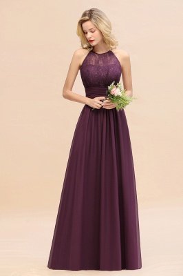 Halter Grape Lace Bridesmaid Dress Sleeveless Long Wedding Guest Dress_6