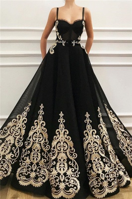 Straps Sweetheart Black Tulle Prom Dress Cheap Online | Sexy Sleeveless Champagne Evening Dress UK_1