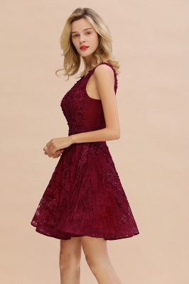 Knee Length Lace Appliques Homecoming Dresses | Burgundy Short Evening Dresses UK_7