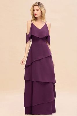Ruffle Sleeves Long Layer Grape Bridesmaid Dress_6