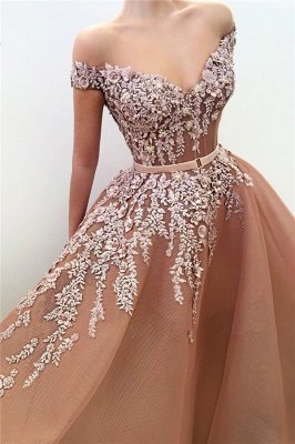Sexy Off the Shoulder Sweetheart Evening Dress UK | Ball Gown Applqiues Sleeveless Affordable Prom Dress_2
