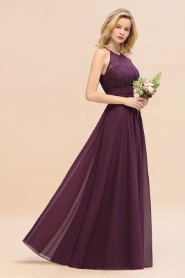 Halter Grape Lace Bridesmaid Dress Sleeveless Long Wedding Guest Dress_8
