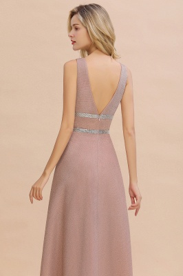 Sparkly Long Evening Dress with Shining Belt | Sexy Sleeveless Pink Formal Dress Cheap_4