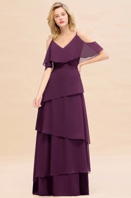 Ruffle Sleeves Long Layer Grape Bridesmaid Dress_1