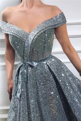 Sparkly Sequins Off the Shoulder Sleeveless Prom Dress | Sweetheart Sexy Slit Shinny Long Evening Dress_2