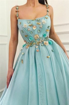 Spaghetti Straps Sleeveless Sexy Prom Dress | A Line Beaded Flowers  Evening Dress UK_2