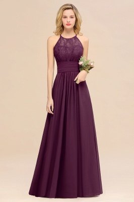 Halter Grape Lace Bridesmaid Dress Sleeveless Long Wedding Guest Dress_5