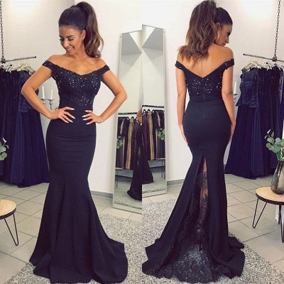 Lace Beadings Sexy Off-the-Shoulder Mermaid Long Evening Dress UK_5