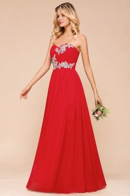 Stylish Sweetheart Red Bridesmaid Dress with Floral Appliques_7
