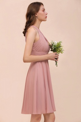 Dusty Pink Short Bridesmaid Dress Ruched Chiffon Halter Knee Length Dress_7