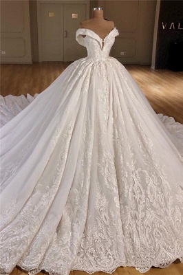 Applique Off-the-Shoulder Ball Gown Wedding Dresses UK | 27dress.co.uk