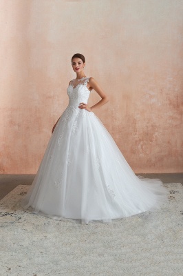 Illusion Neck White Bridal Gown Sleeveless Wedding Dress_5