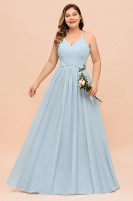 Plus Size  Sweetheart A-line Chiffon Bridesmaid Dress Sky Blue Strapes Wedding Party Dress_5