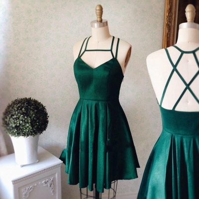 Sleeveless Mini Spaghetti-Strap Green Short Homecoming Dress UK_4