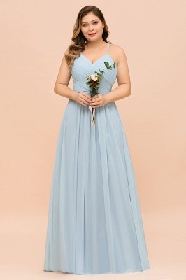 Plus Size  Sweetheart A-line Chiffon Bridesmaid Dress Sky Blue Strapes Wedding Party Dress_8