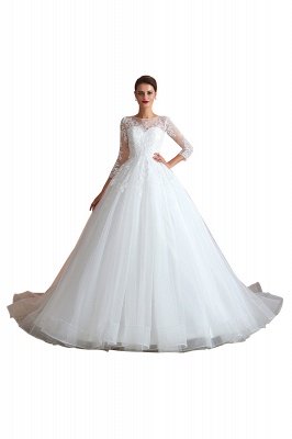 Elegant Long sleeves Wedding Dress White Lace Buttons Ball Gown_1